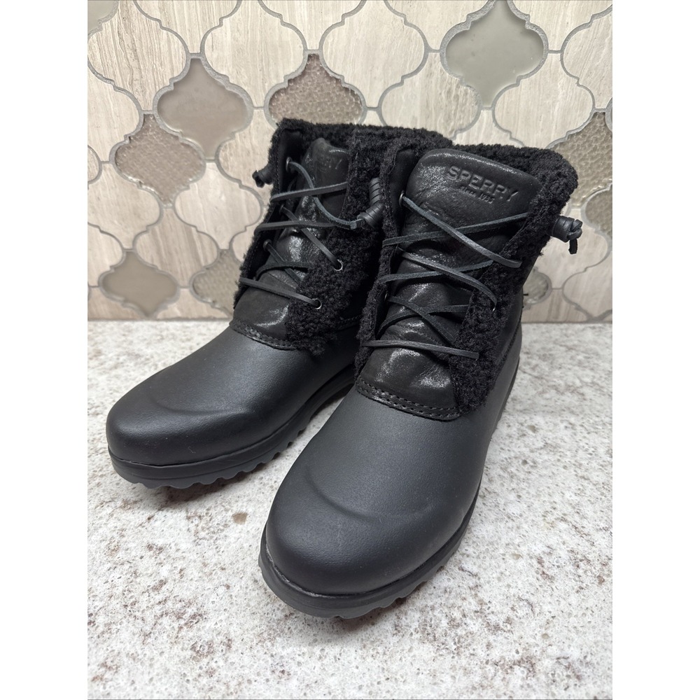 Sperry Top-Sider Womens Black Zipper Faux Fur Boots 3M Insulated 8.5 Medium